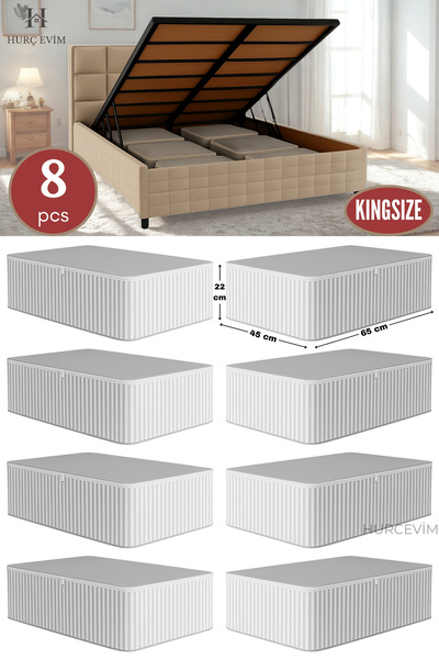 HURCEVİM 8 Pieces - Anthracite Striped Large Size Storage Bag Set - under Bed and Sofa Bed Type Organizer - 65 X 45 X 22 cm