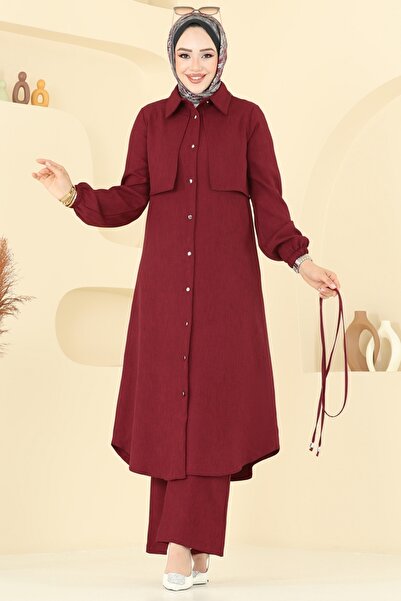 ModaMerve Önden Düğmeli Sofia Takım 2674SL432-MS Bordo