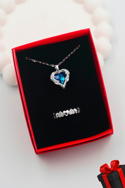 TREND COLLECTİON Kadın Paslanmaz Çelik Kalp Kolye ve Yüzük Set (kutu hediyemi...