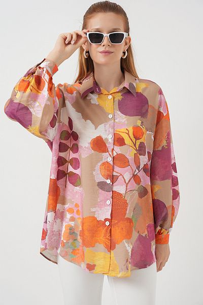 Bigdart Women's Patterned Overized Shirt Tunic 5971 - Orange