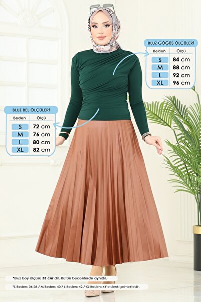 ModaMerve Drapeli Tesettür Bluz 4725AYD574-MS Zümrüt