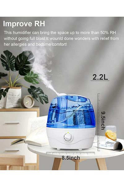 ARBİOL Umidificator albastru,cu ultrasunete silențioase,duză la 360° capacitate 2,2 L,ARBIOL