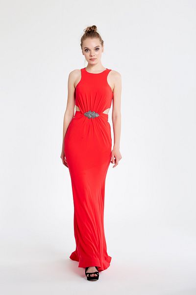 Skygo Pomegranate Flower Long Evening Dress