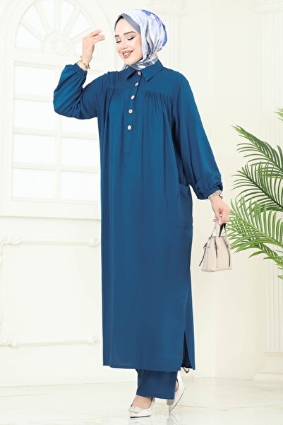 ModaMerve Cep Detay Viskon Takım 6061UZ662-MS Petrol