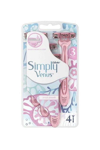 Gillette 4-Piece Simply Venus 3 Blade Disposable Razor Set Pink