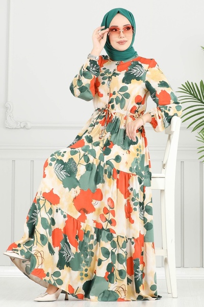 ModaMerve Lace-Up Viscose Dress 7124Bg354-Ms Emerald