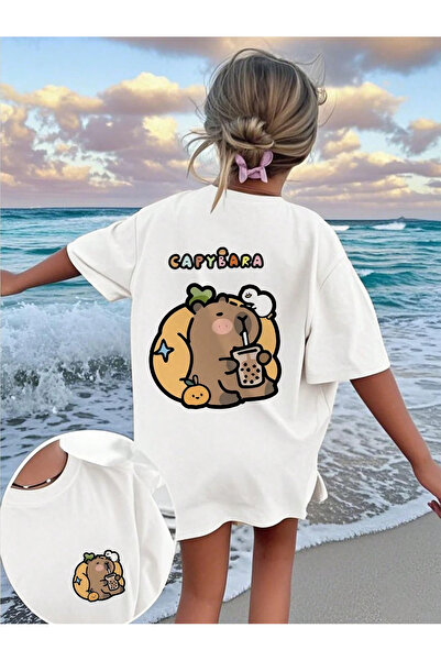 SVART WEAR Capybara Dijital Baskılı %100 Pamuk Kız Çocuk Fancy Tshirt Tişört