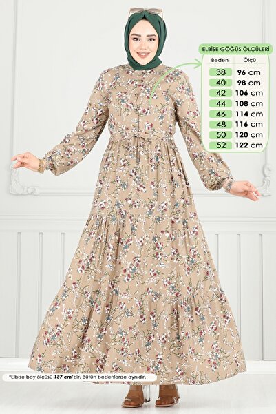 ModaMerve Çiçek Desen Tesettür Elbise 7122BG354-MS Koyu Vizyon