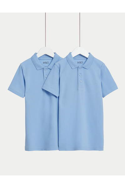 Marks & Spencer Saf Pamuklu 2'li Kısa Kollu Polo Yaka Slim T-Shirt (2-18 Yaş)