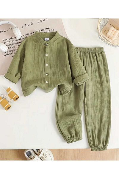 BEBEĞİME ÇORAP 100% Cotton Muslin Bohemian Elastic Cuff Shirt Set
