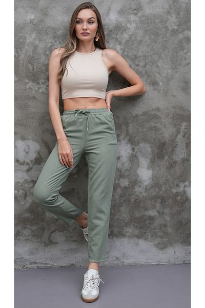 Rich Star Tasseled Narrow Leg Linen Trousers with Elastic Waist