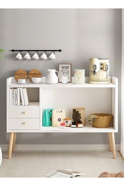 Raffine Floor standing storage rack with 2 spacious drawers and sofa side table 100x35x90 cm