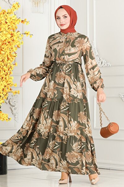 ModaMerve Waist Tunnell Viscose Dress 7119Bg354-Ms Khaki