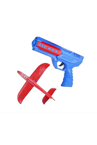 Teo Pistol cu Lansator de Avion, , din Polistiren+Plastic, +3 Ani, Avion 24 cm, Lansare 10 m, cu Lumini,