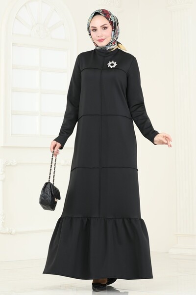 ModaMerve Rib Detailed Scuba Dress 5635Edf311-Ms Black