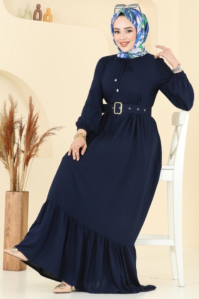 ModaMerve Coated Belt Dress 7123Bg354-Ms Navy