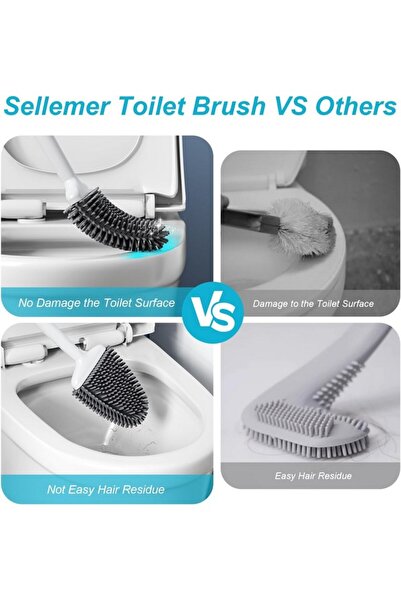 Sellemer Set 2 perii de toaleta cu suport din silicon, alb,