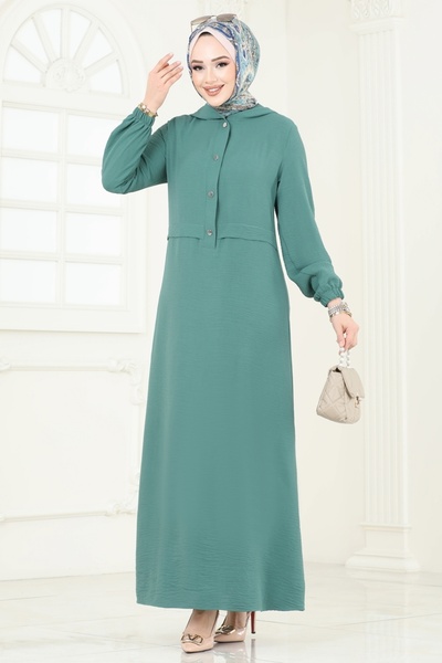 ModaMerve Half Snap Aerobin Dress 9009S324-Ms Mint