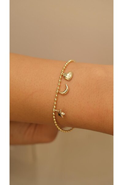 Jerie Gold Topcuk Chain Heart Moon and Star Bracelet