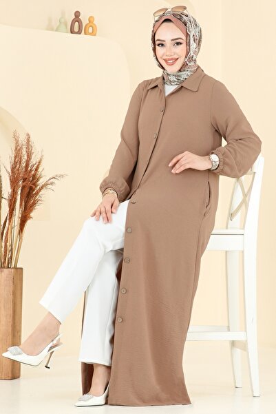 ModaMerve Önden Düğmeli Tesettür Ferace 6017UZ662-MS Koyu Vizyon