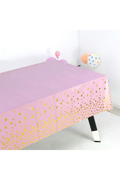 Teo Tablecloth, Foil, Gold Stars Print, Waterproof, 137 x 183 cm, Pink