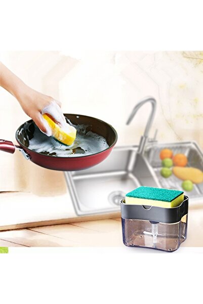 Flippy Δοσομετρητής απορρυπαντικού πιάτων 2 σε 1, θήκη σφουγγαριού, 14x10,5x10 cm, 380 ml, γκρι