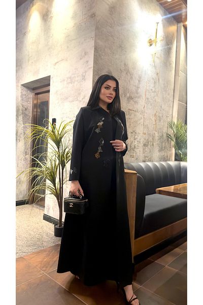 elegant veil Al-Hiba blazer abaya with embroidered stones on the chest and sleeves
