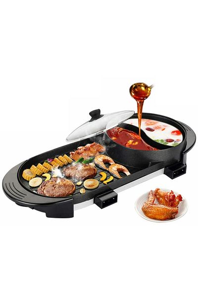 Olympia Electric BBQ Roasting Pans, Electric Hot Pot, Smokeless Non-Stick Indoor 2 in 1 Electric BBQ