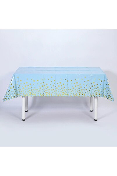 Teo Tablecloth, Foil, Gold Stars Print, Waterproof, 137 x 274 cm, Blue