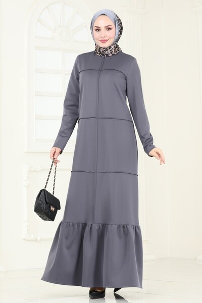 ModaMerve Rib Detailed Scuba Dress 5635Edf311-Ms Anthracite