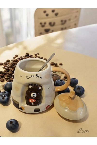 lstri Cute Teddy Bear Patterned Ceramic Mug Stylish Coffee and Tea Cup 350 ml
