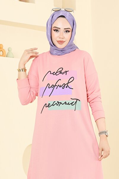 ModaMerve Yazı Baskılı Spor Takım 6038UZ662-MS Pudra&Siyah