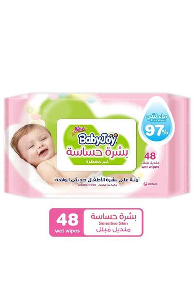 BabyJoy Sensitive Skin Wet Wipes, Unscented, 48 Wipes