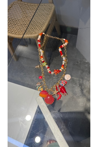 GLAM Çelik lena charmlı büyük kırmızı kolye