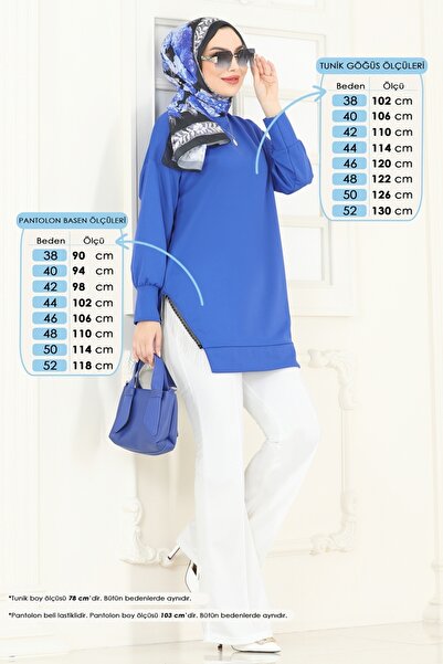 ModaMerve Zincir Detaylı İkili Takım 7225AYD574-MS Saks&Ekru