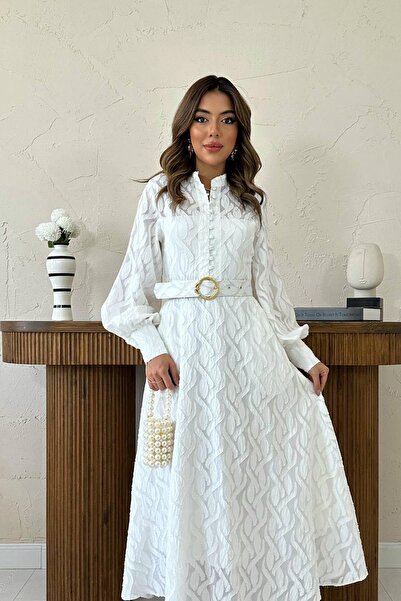 Lady Pixie Μακρύ φόρεμα με λεπτομέρεια με ζώνη και αυτοσχεδιασμένο σχέδιο