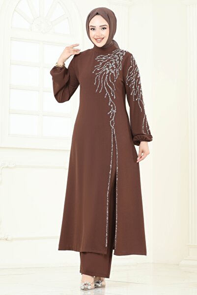 ModaMerve Taş Detaylı Şık Takım 5957AB368-MS Kahve