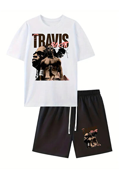 AEMİ Unisex Travis Scott Printed Oversize T-Shirt Shorts Set