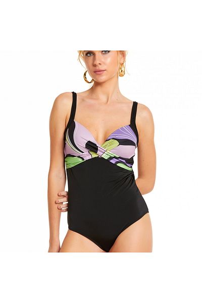 BYB MODA TASARIM Argento 01-0308-1102 Women's Draped Black Patterned Swimsuit