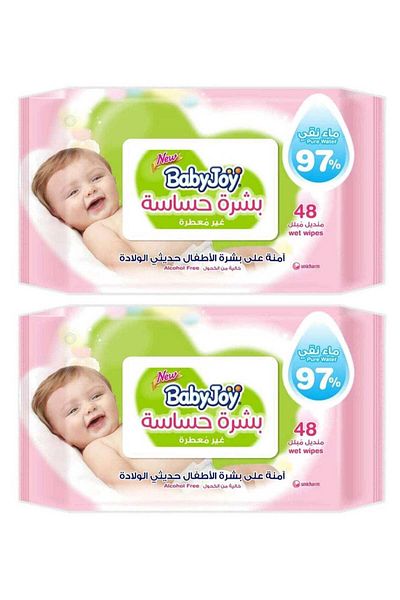 BabyJoy Baby Joy Sensitive Skin Wet Wipes, Unscented, 48 Wipes - 2pcs