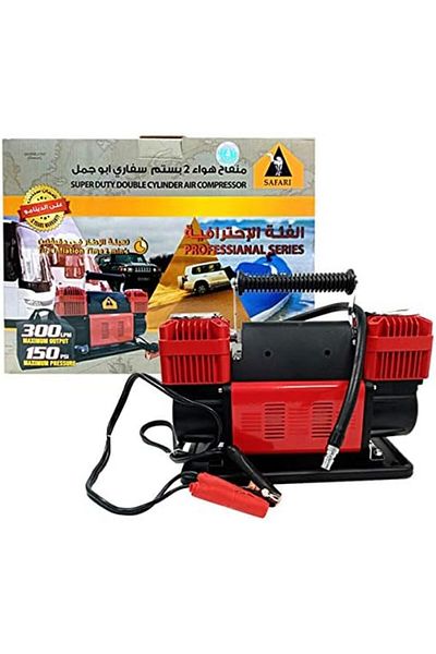 Safari ضاغط هواء مكون من أسطوانتين عالي التحمل 90 أمبير/300 لتر/دقيقة/150 رطل/بوصة مربعة للسيارات وسيارات الدفع الرباعي وسيارات ديانا والشاحنات الثقيلة