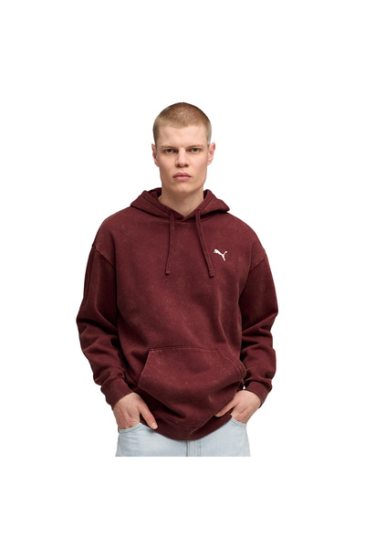 Puma Ess Elevated Wash Hoodie Erkek Bordo Günlük Stil Sweatshirt 68804996