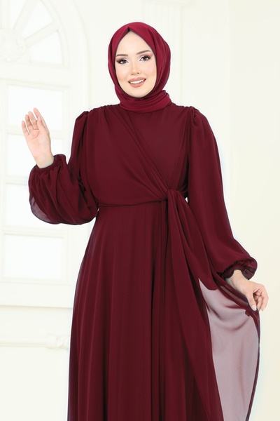 ModaMerve Yandan Bağcıklı Abiye Elbise 6226BSK463-MS Bordo