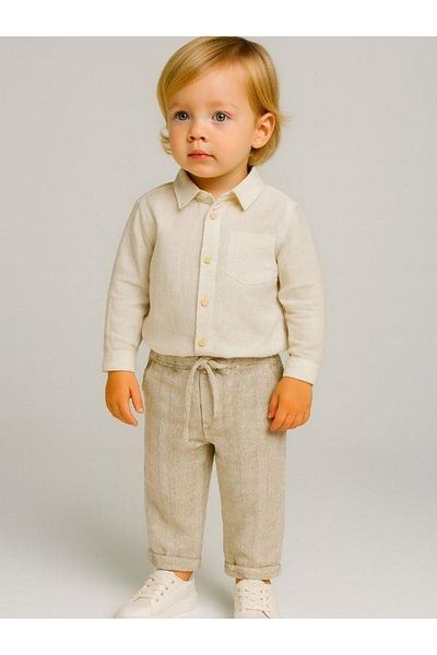 Zekids Boy's Patterned Soft Textured Trousers with Elastic Waist
