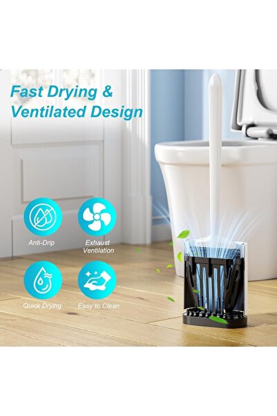 Sellemer Set 2 perii de toaleta cu suport din silicon, alb,