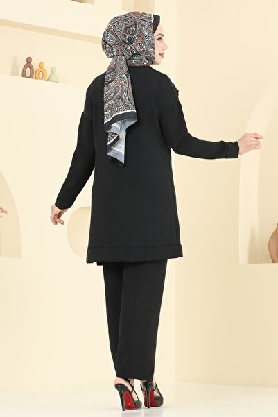 ModaMerve Boncuk Detaylı Tesettür Takım 6013UZ662-MS Siyah