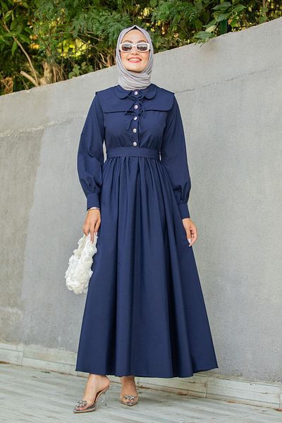 Tesettür Çarşım Ninna Collar Detail Cotton Dress-Laci