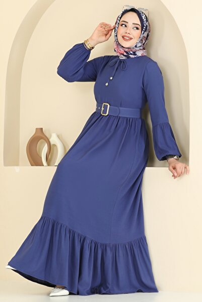 ModaMerve Coated Belt Dress 7123Bg354-Ms Indigo