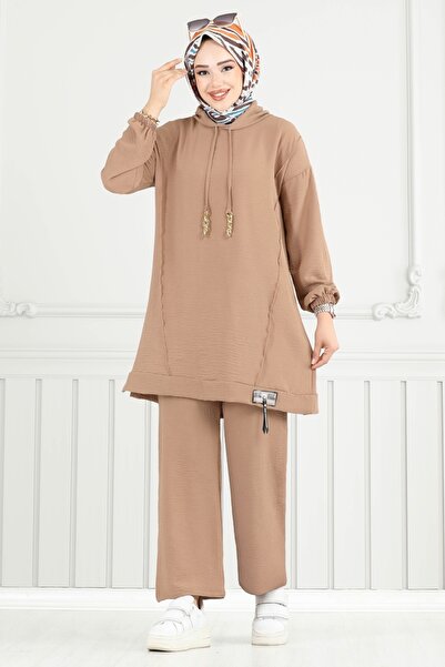 ModaMerve Arma Detay Tesettür Takım 6014UZ662-MS Koyu Vizyon