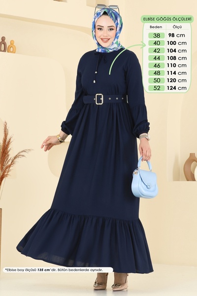 ModaMerve Coated Belt Dress 7123Bg354-Ms Navy